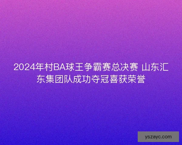 2024年村BA球王争霸赛总决赛 山东汇东集团队成功夺冠喜获荣誉